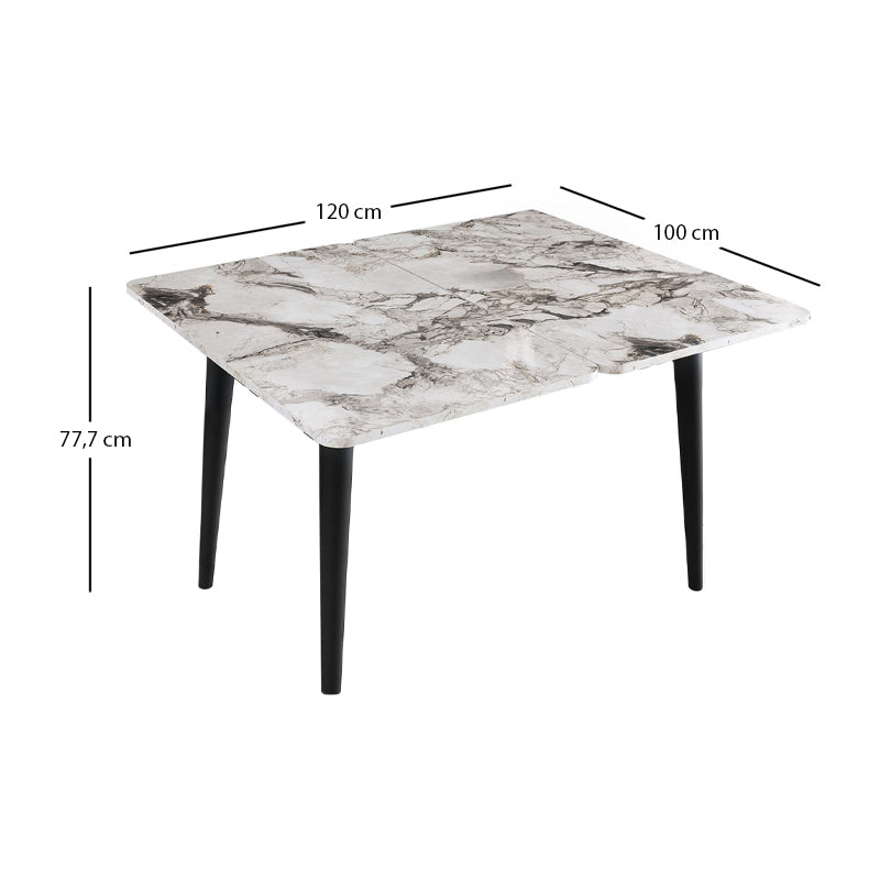 Τραπέζι Dolunay  επεκτεινόμενο χρώμα λευκό εφέ μαρμάρου - μαύρο 100x60(120x100)x79,5εκ.