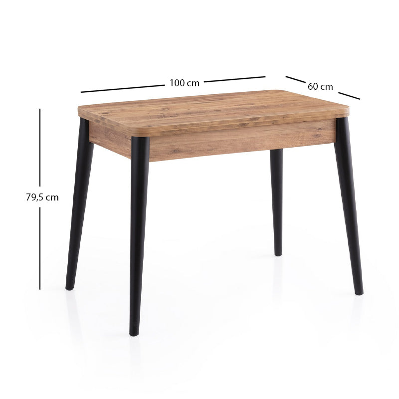 Τραπέζι Dolunay  επεκτεινόμενο χρώμα atlantic pine - μαύρο 100x60(120x100)x79,5εκ.