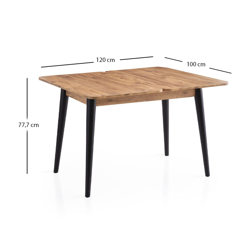 Τραπέζι Dolunay  επεκτεινόμενο χρώμα atlantic pine - μαύρο 100x60(120x100)x79,5εκ.