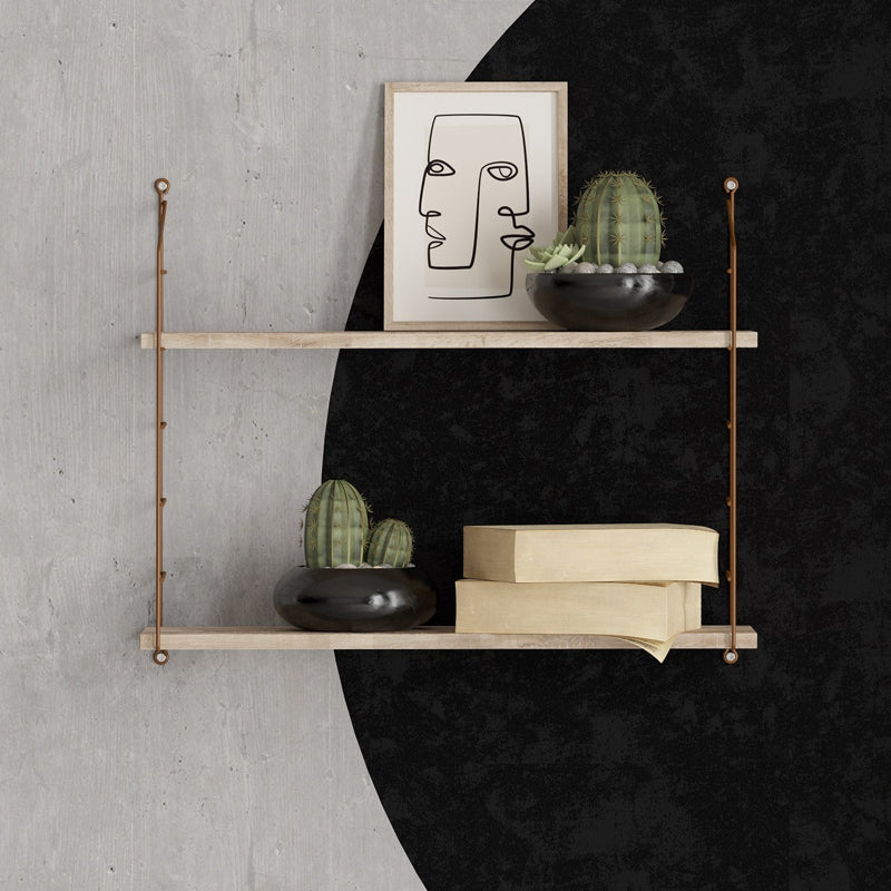 Ραφιέρα τοίχου Armoni  χρώμα sacramento oak - καφέ μέταλλο 72x20x58εκ.