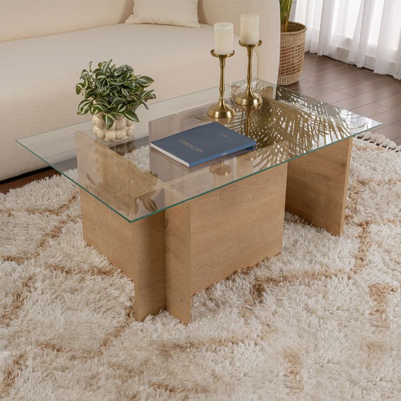 Τραπεζάκι σαλονιού Vetrino  γυάλινο χρώμα honey oak 105x65x40εκ.