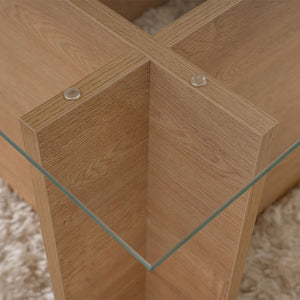 Τραπεζάκι σαλονιού Vetrino  γυάλινο χρώμα honey oak 105x65x40εκ.