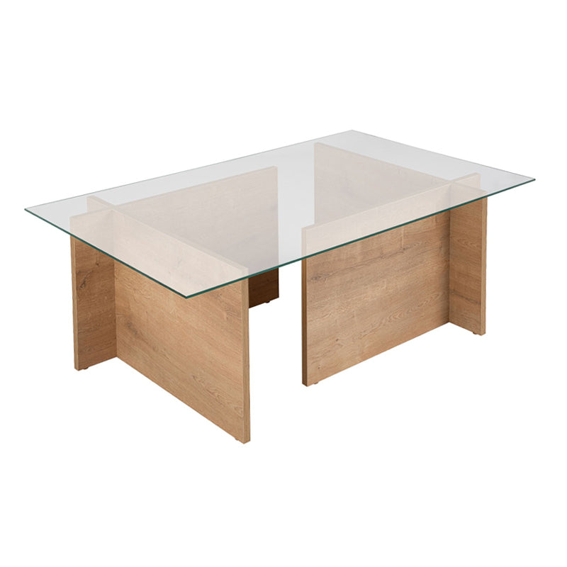 Τραπεζάκι σαλονιού Vetrino  γυάλινο χρώμα honey oak 105x65x40εκ.
