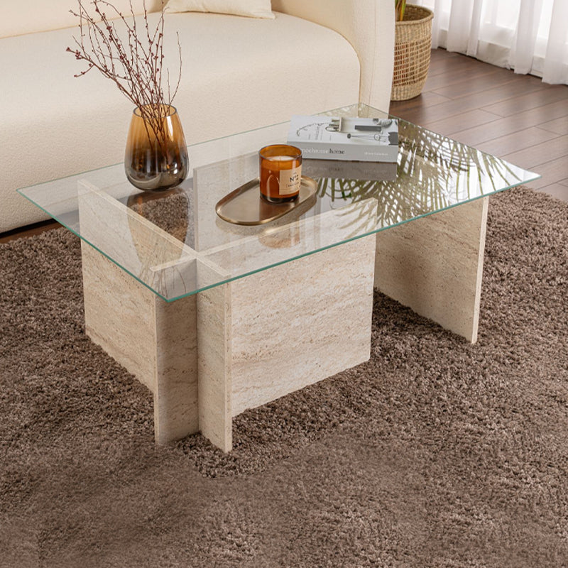 Τραπεζάκι σαλονιού Vetrino  γυάλινο χρώμα travertine 105x65x40εκ.