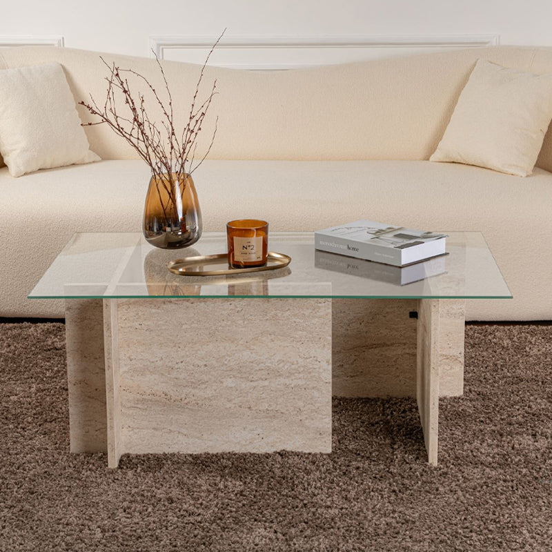 Τραπεζάκι σαλονιού Vetrino  γυάλινο χρώμα travertine 105x65x40εκ.