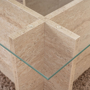 Τραπεζάκι σαλονιού Vetrino  γυάλινο χρώμα travertine 105x65x40εκ.