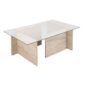 Τραπεζάκι σαλονιού Vetrino  γυάλινο χρώμα travertine 105x65x40εκ.