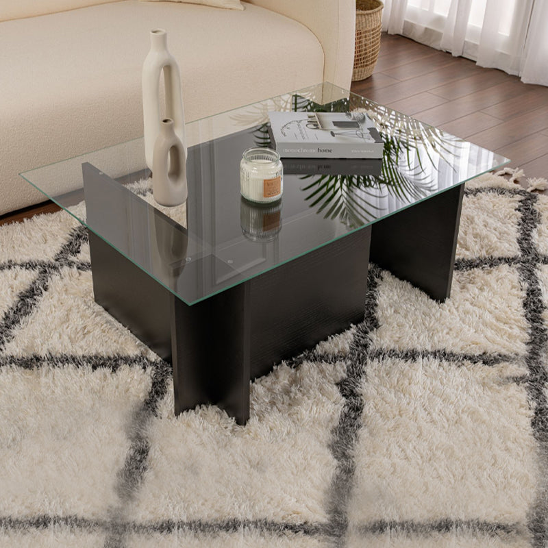 Τραπεζάκι σαλονιού Vetrino  γυάλινο χρώμα black wood 105x65x40εκ.