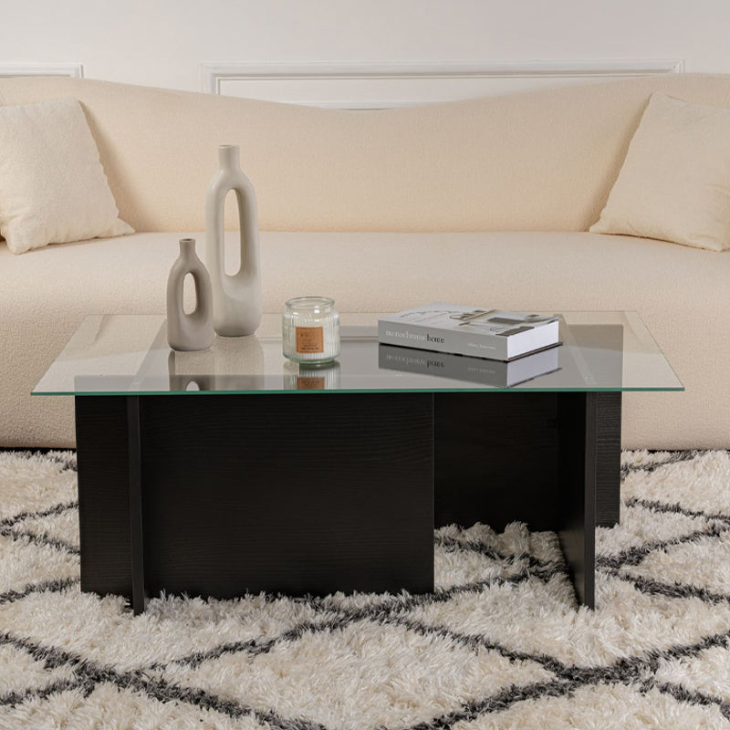 Τραπεζάκι σαλονιού Vetrino  γυάλινο χρώμα black wood 105x65x40εκ.