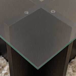 Τραπεζάκι σαλονιού Vetrino  γυάλινο χρώμα black wood 105x65x40εκ.