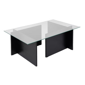 Τραπεζάκι σαλονιού Vetrino  γυάλινο χρώμα black wood 105x65x40εκ.