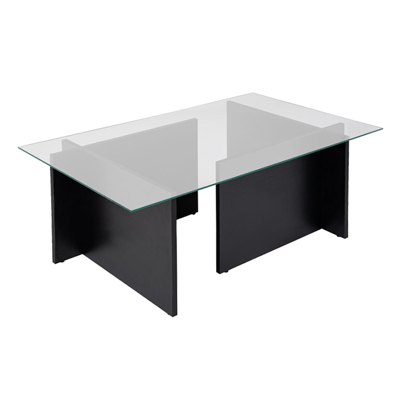 Τραπεζάκι σαλονιού Vetrino  γυάλινο χρώμα black wood 105x65x40εκ.