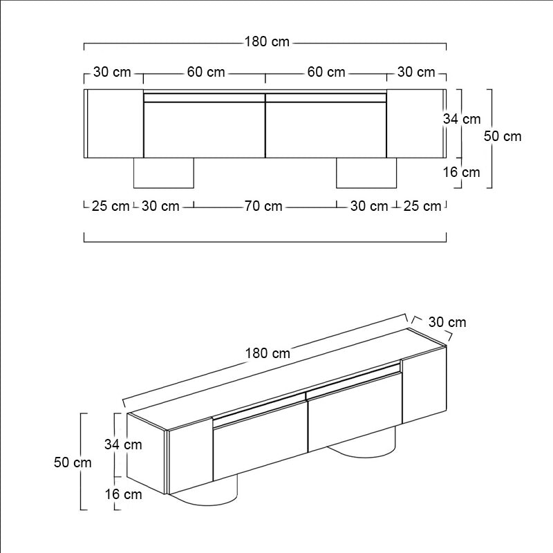 Έπιπλο τηλεόρασης Haven  χρώμα travertine 180x30x50εκ.