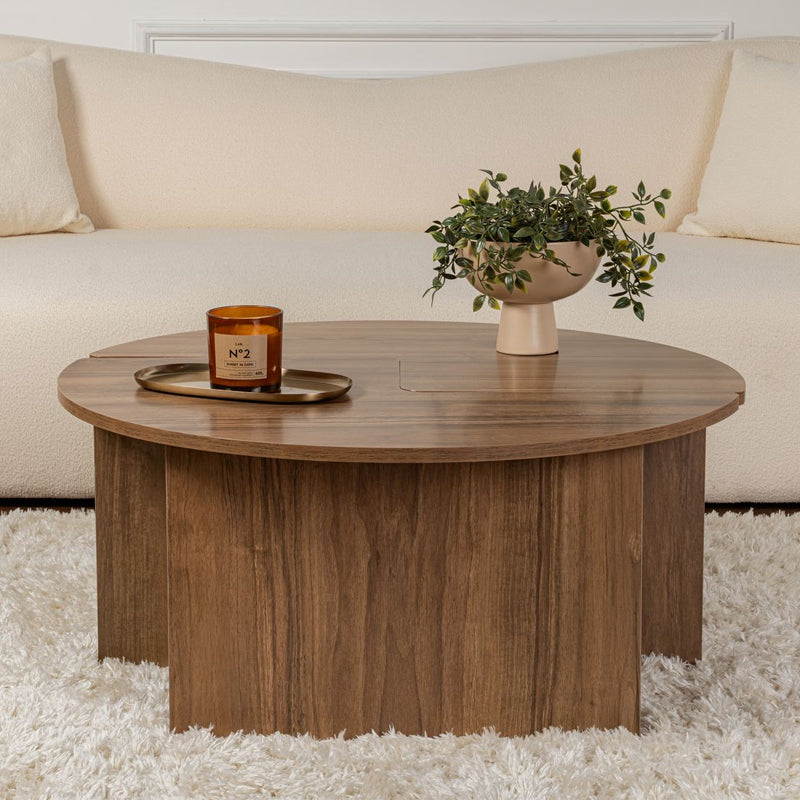 Τραπεζάκι σαλονιού σετ 2 τμχ Moira  χρώμα καρυδί Ø90x41εκ.