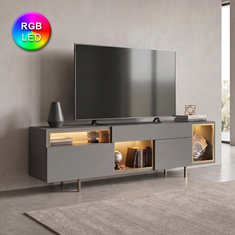 Έπιπλο τηλεόρασης Norm  με Led Rgb χρώμα ανθρακί - χρυσό 180x32x55εκ. - Pakobazaar
