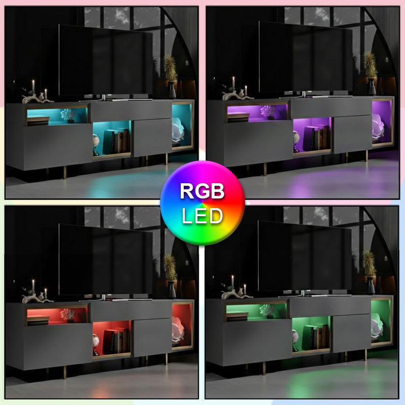 Έπιπλο τηλεόρασης Norm  με Led Rgb χρώμα ανθρακί - χρυσό 180x32x55εκ. - Pakobazaar