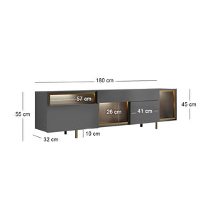 Έπιπλο τηλεόρασης Norm  με Led Rgb χρώμα ανθρακί - χρυσό 180x32x55εκ. - Pakobazaar