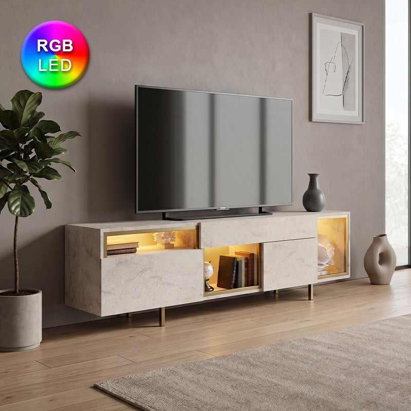 Έπιπλο τηλεόρασης Norm  με Led Rgb χρώμα travertine - χρυσό 180x32x55εκ. - Pakobazaar
