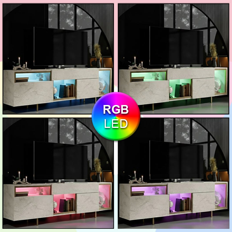 Έπιπλο τηλεόρασης Norm  με Led Rgb χρώμα travertine - χρυσό 180x32x55εκ. - Pakobazaar