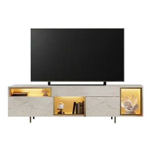 Έπιπλο τηλεόρασης Norm  με Led Rgb χρώμα travertine - χρυσό 180x32x55εκ. - Pakobazaar