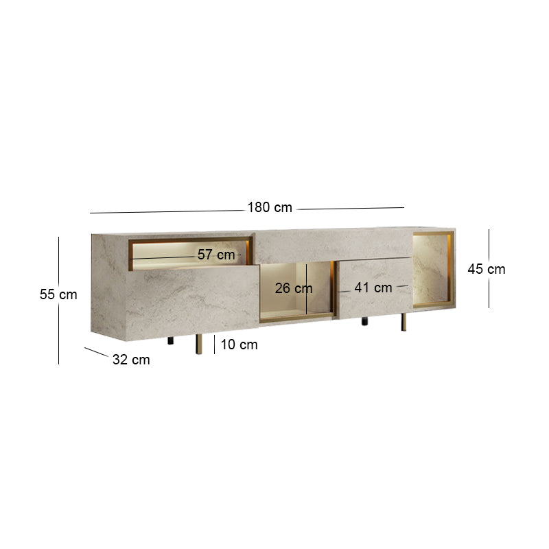 Έπιπλο τηλεόρασης Norm  με Led Rgb χρώμα travertine - χρυσό 180x32x55εκ. - Pakobazaar