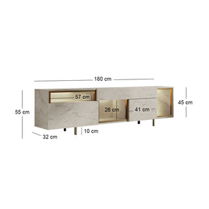Έπιπλο τηλεόρασης Norm  με Led Rgb χρώμα travertine - χρυσό 180x32x55εκ. - Pakobazaar