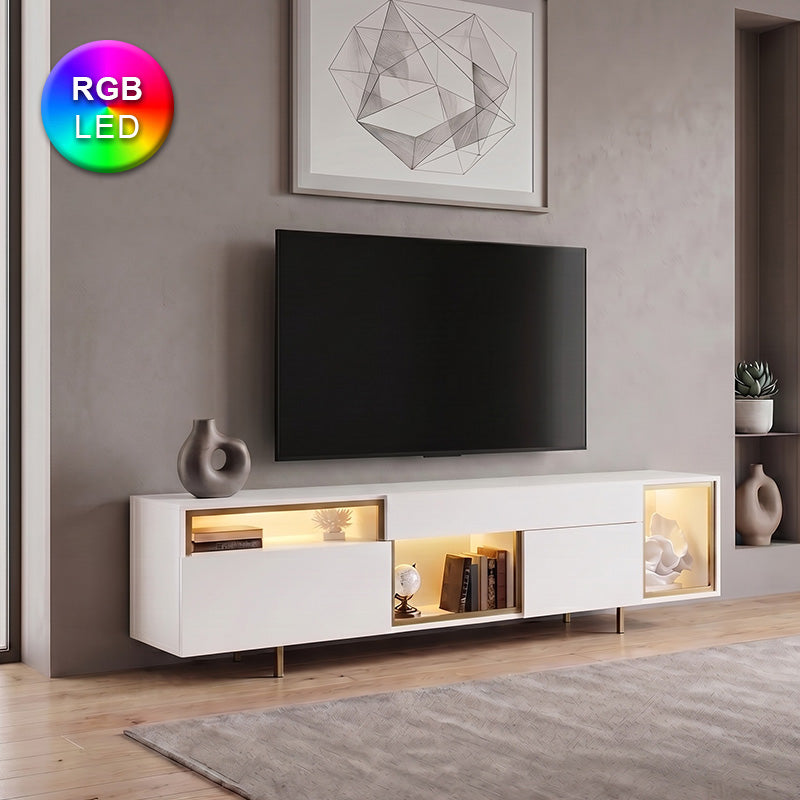 Έπιπλο τηλεόρασης Norm  με Led Rgb χρώμα λευκό - χρυσό 180x32x55εκ. - Pakobazaar