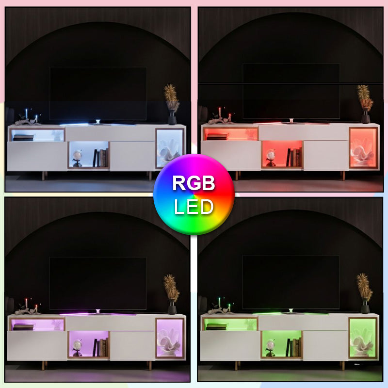 Έπιπλο τηλεόρασης Norm  με Led Rgb χρώμα λευκό - χρυσό 180x32x55εκ. - Pakobazaar
