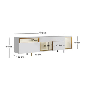 Έπιπλο τηλεόρασης Norm  με Led Rgb χρώμα λευκό - χρυσό 180x32x55εκ. - Pakobazaar