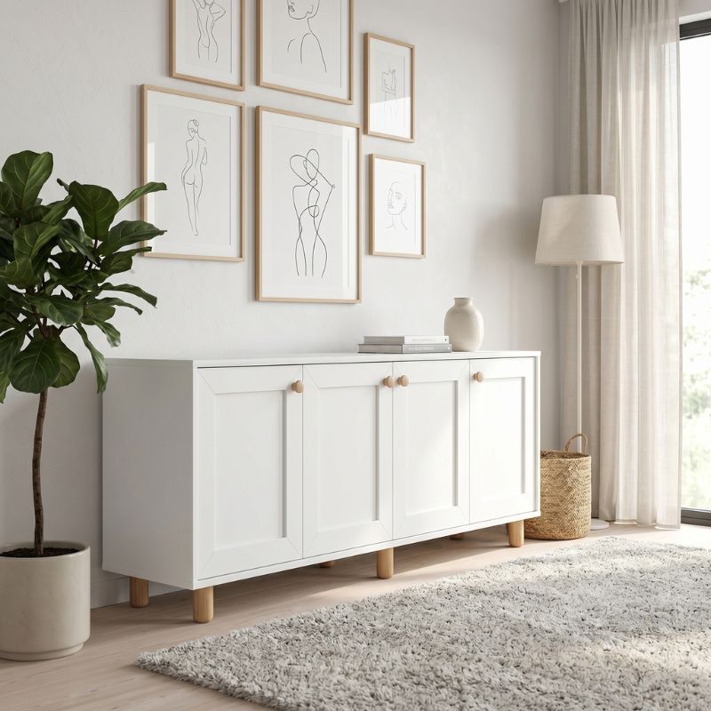 Μπουφές Bohemian  χρώμα λευκό - φυσικό οξιάς 180x40x75εκ. - Pakobazaar