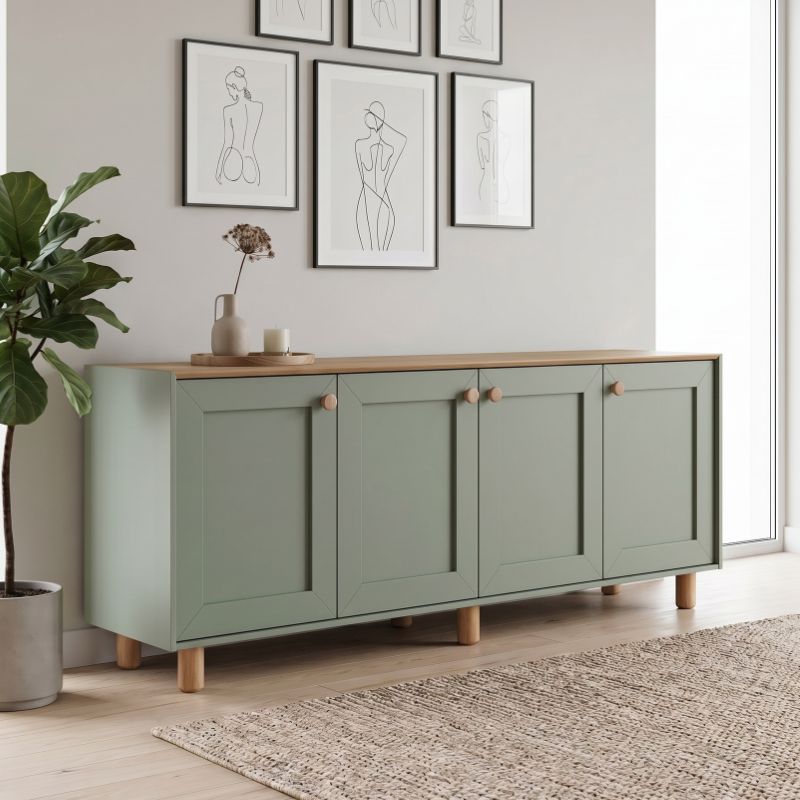 Μπουφές Bohemian  χρώμα πράσινο - φυσικό οξιάς 180x40x75εκ. - Pakobazaar