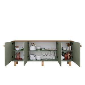 Μπουφές Bohemian  χρώμα πράσινο - φυσικό οξιάς 180x40x75εκ. - Pakobazaar
