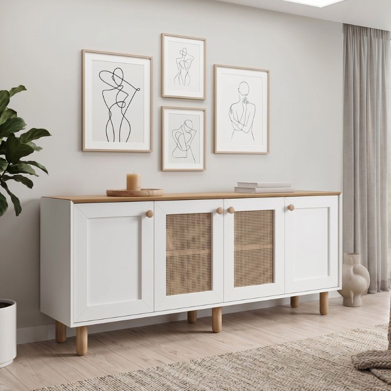 Μπουφές Bohemian  χρώμα λευκό - φυσικό οξιάς 180x40x75εκ. - Pakobazaar