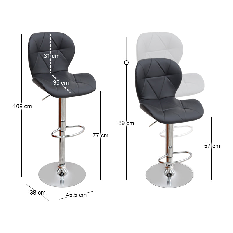 Σκαμπό μπαρ Dolores  με ρυθμιζόμενο ύψος PU μαύρο - βάση χρωμίου 45,5x38x89/109εκ.