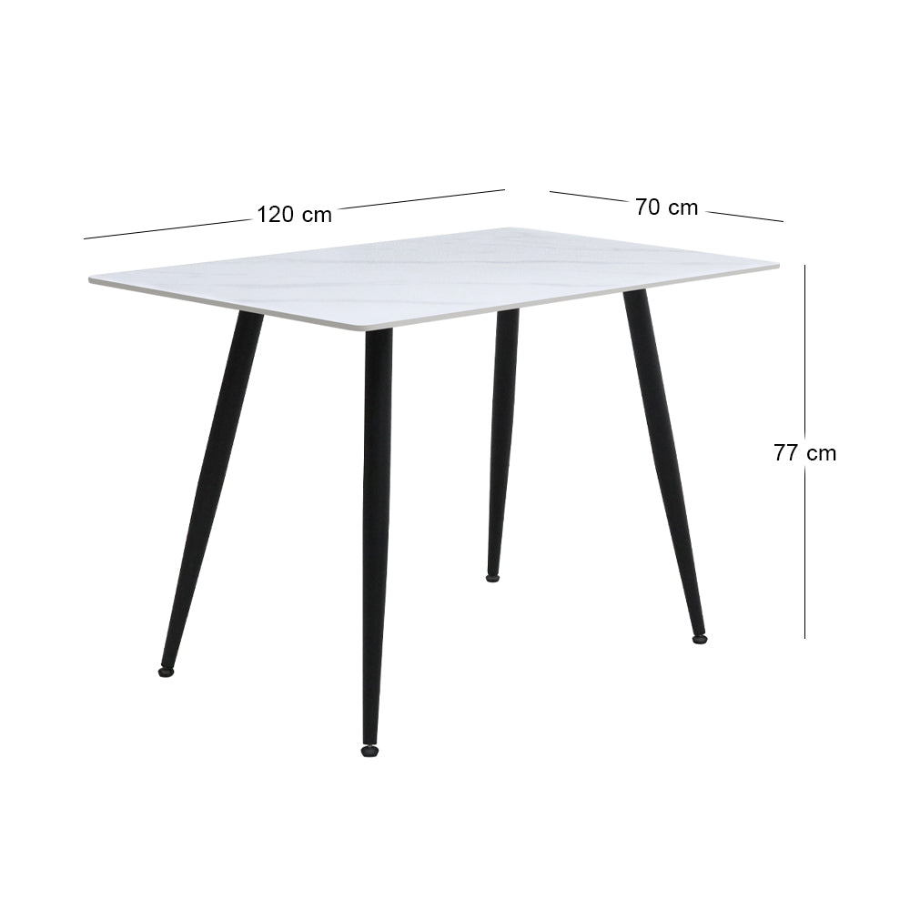 Τραπέζι Enzo  sintered stone - μέταλλο χρώμα λευκό εφέ μαρμάρου - μαύρο 120x70x77εκ. - Pakobazaar