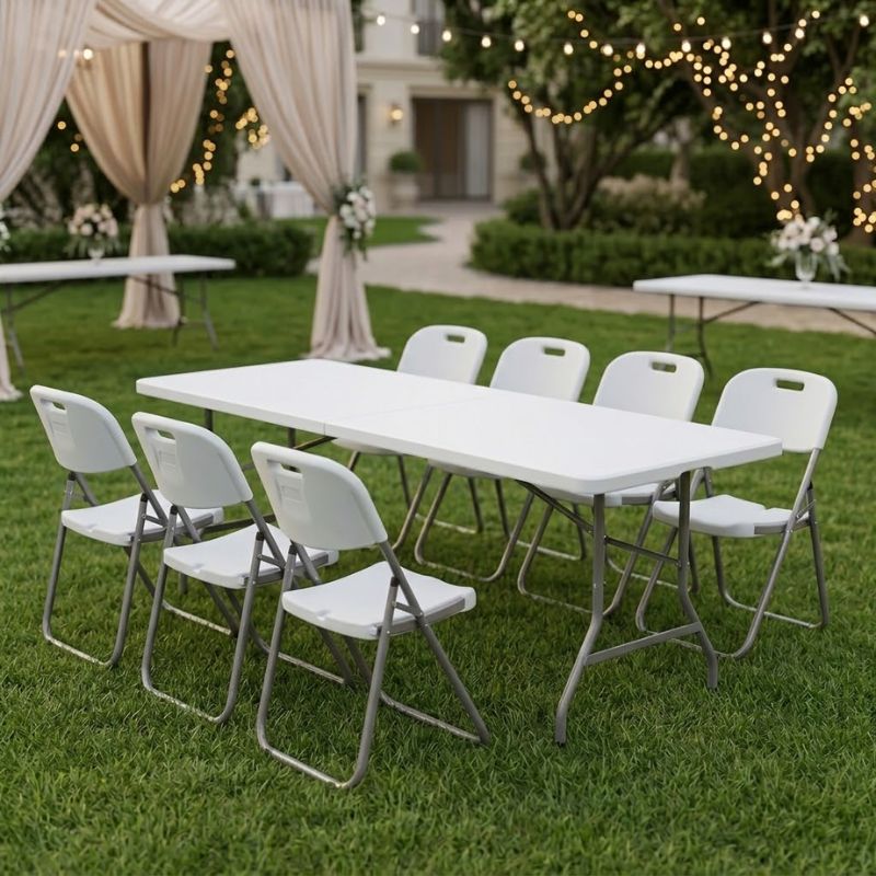 Τραπέζι catering - συνεδρίου Capri  πτυσσόμενο - βαλίτσα χρώμα λευκό του πάγου 240x76x74εκ. - Pakobazaar