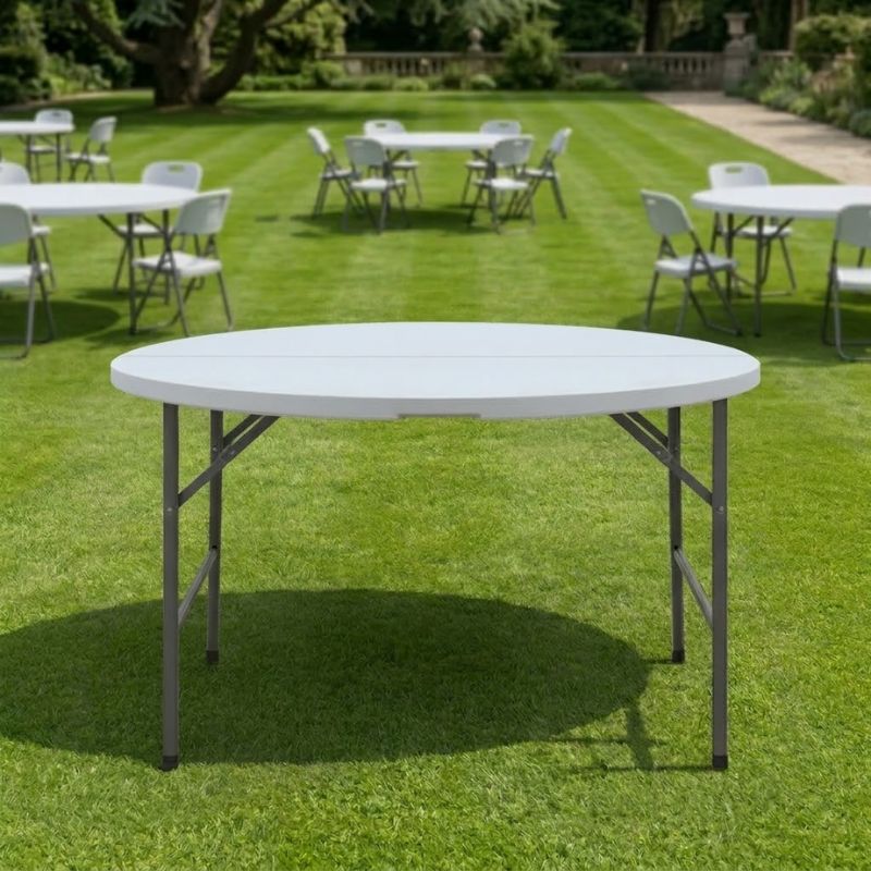 Τραπέζι catering - συνεδρίου Capri  πτυσσόμενο – βαλίτσα στρογγυλό χρώμα λευκό του πάγου Ø152x74εκ. - Pakobazaar