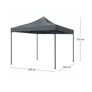 Κιόσκι - Gazebo Bari  πτυσσόμενο μεταλλικός σκελετός - αδιάβροχο ύφασμα χρώμα γκρι 3x3x3,10m. - Pakobazaar
