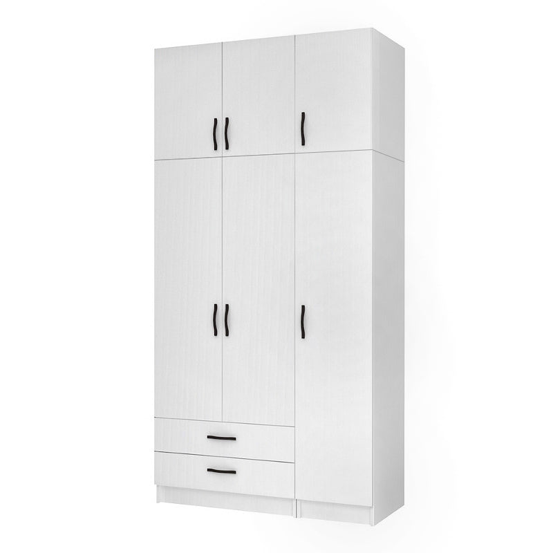 Ντουλάπα ρούχων Ricardo  τρίφυλλη με πατάρι και συρτάρια χρώμα λευκό 120x51,8x240εκ. - Pakobazaar