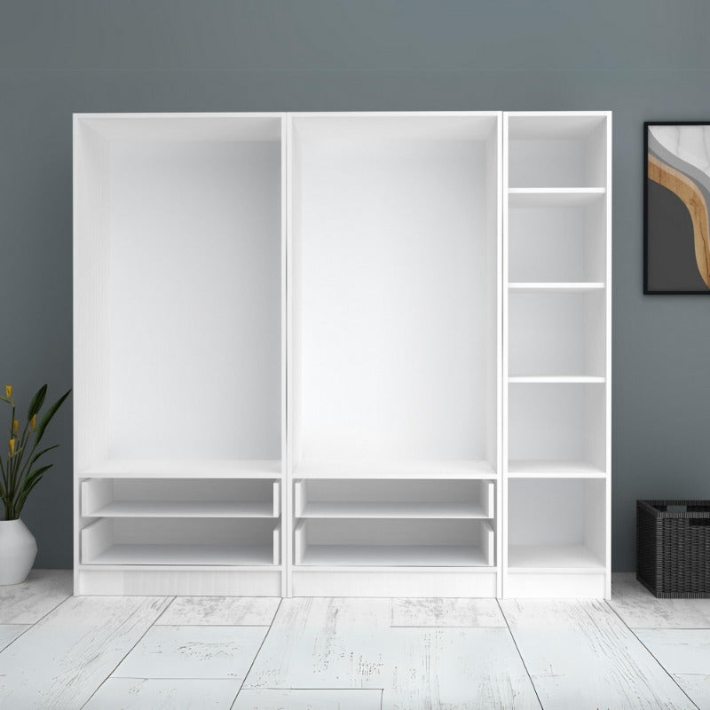 Ντουλάπα ρούχων Ricardo  πεντάφυλλη με συρτάρια χρώμα λευκό 200x51,8x181εκ. - Pakobazaar