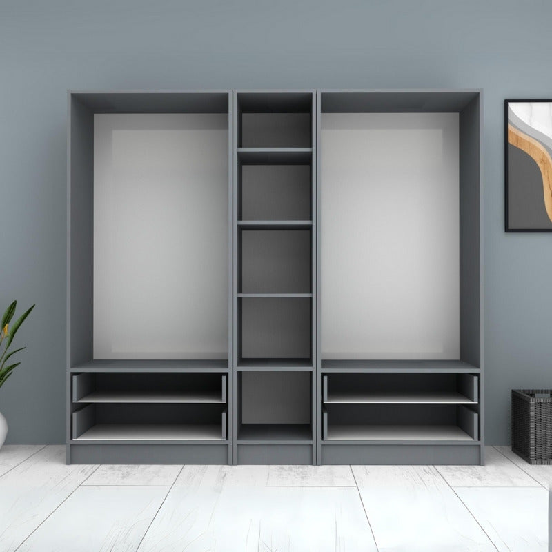 Ντουλάπα ρούχων Ricardo  πεντάφυλλη με συρτάρια χρώμα ανθρακί 200x51,8x181εκ. - Pakobazaar