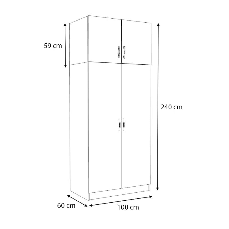 Ντουλάπα ρούχων Victoria  δίφυλλη με πατάρι χρώμα λευκό 100x60x240εκ. - Pakobazaar