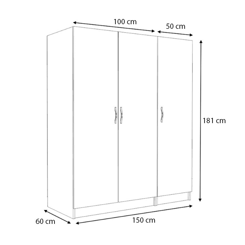 Ντουλάπα ρούχων Victoria  τρίφυλλη χρώμα λευκό 150x60x181εκ. - Pakobazaar