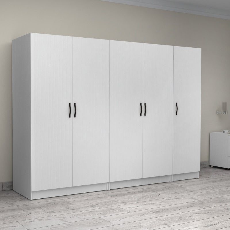 Ντουλάπα ρούχων Victoria  πεντάφυλλη χρώμα λευκό 250x60x181εκ. - Pakobazaar