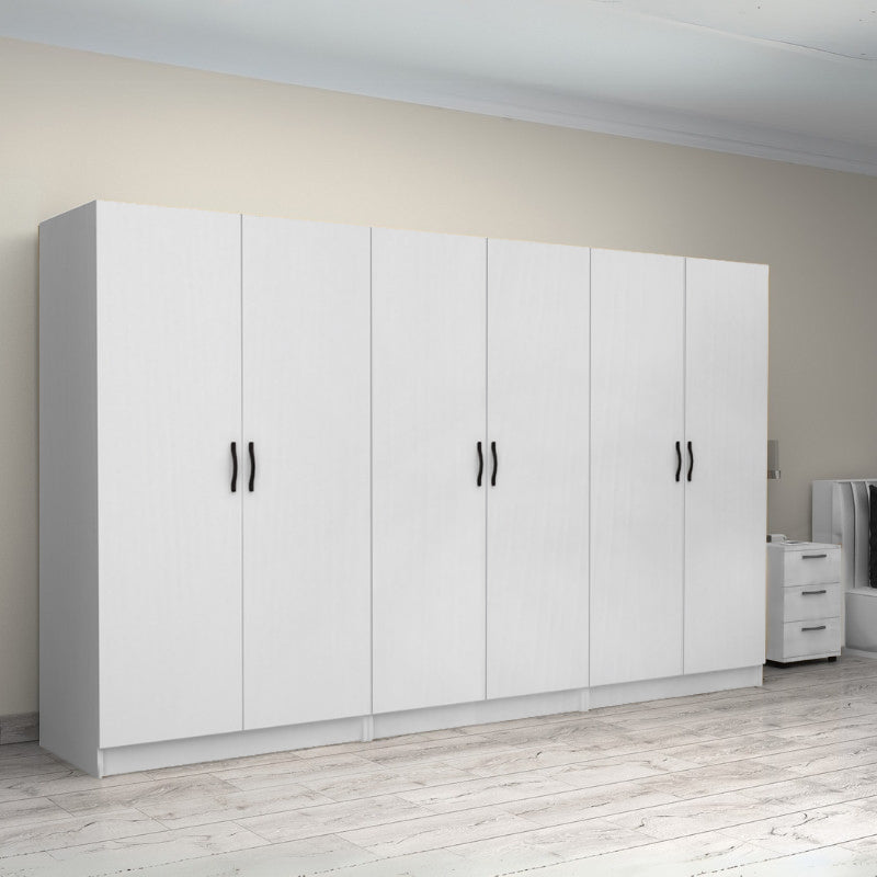 Ντουλάπα ρούχων Victoria  εξάφυλλη χρώμα λευκό 300x60x181εκ. - Pakobazaar