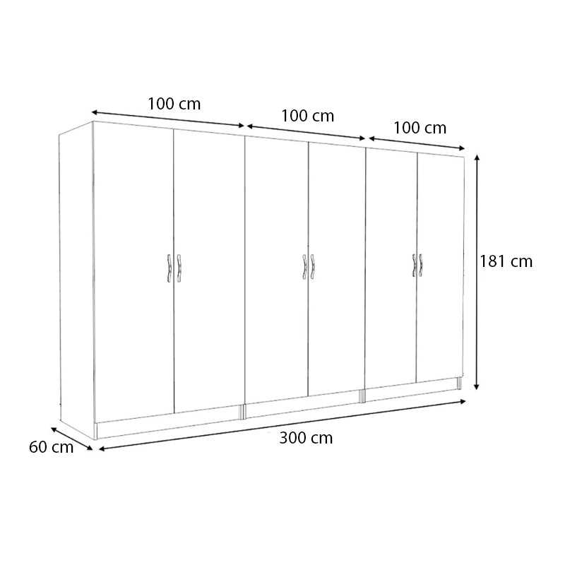 Ντουλάπα ρούχων Victoria  εξάφυλλη χρώμα λευκό 300x60x181εκ. - Pakobazaar