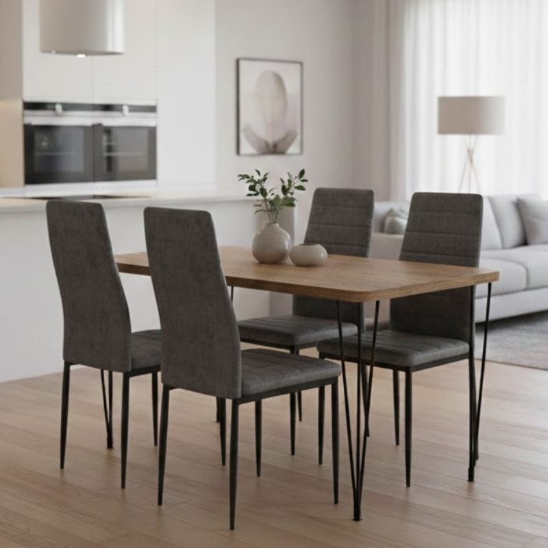 Σετ τραπεζαρία 5τμχ Roger - Rosa  Mdf - ύφασμα χρώμα ακακίας - γκρι 120x70x75εκ. - Pakobazaar