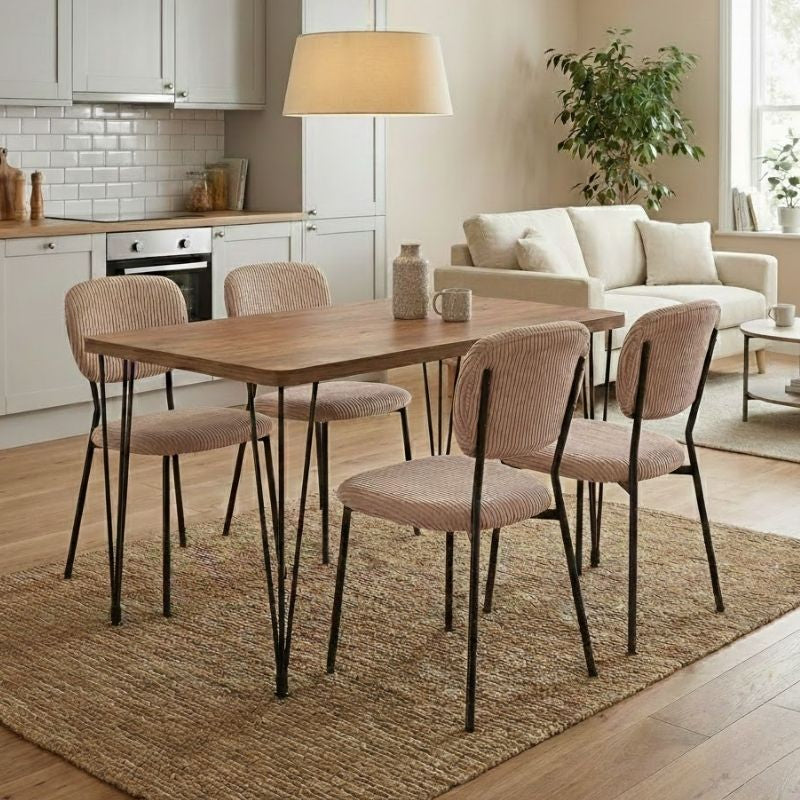 Σετ τραπεζαρία 5τμχ Roger - Kevin  Mdf - ύφασμα χρώμα ακακίας - μόκα 120x70x75εκ.