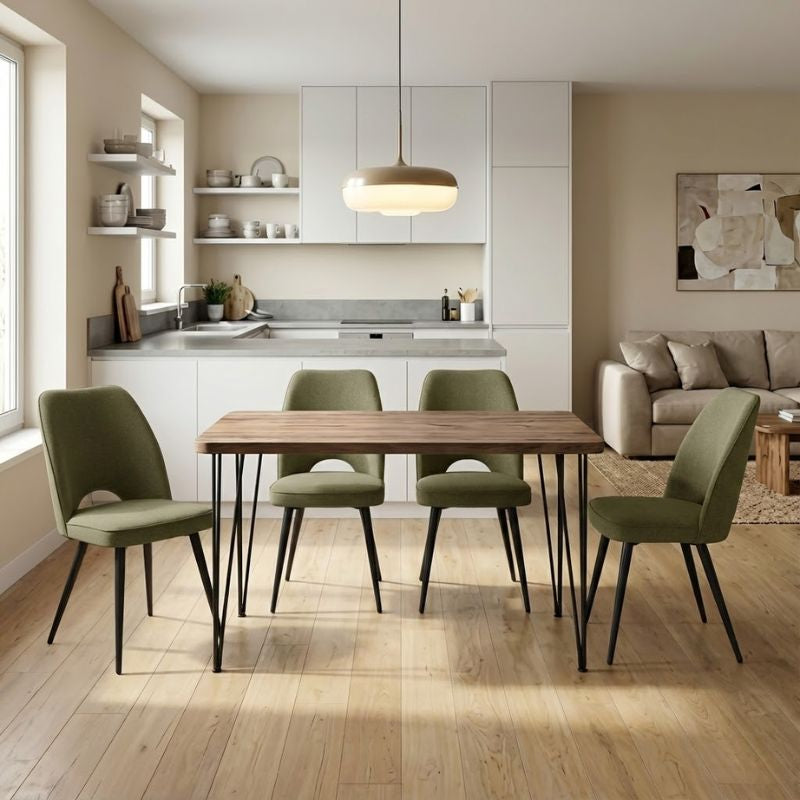 Σετ τραπεζαρία 5τμχ Roger - Christy  Mdf - ύφασμα χρώμα ακακίας - λαδί 120x70x75εκ.