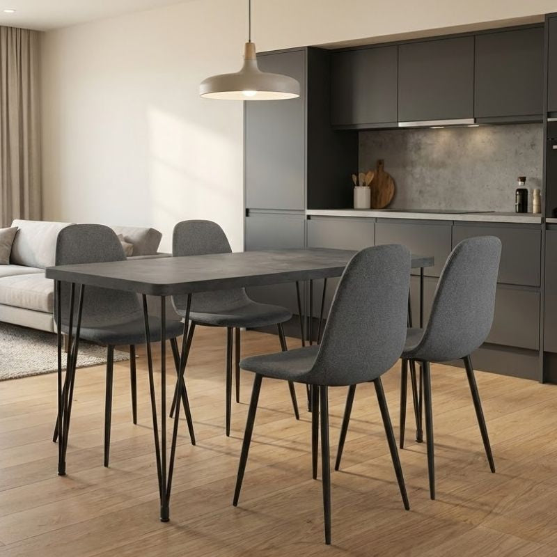 Σετ τραπεζαρία 5τμχ Roger - Iris  Mdf - ύφασμα χρώμα σκούρο γκρι σκυροδέματος - γκρι 120x70x75εκ.